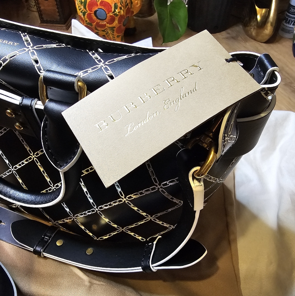 Burberry Black & White Perforated Leather Belt Bag